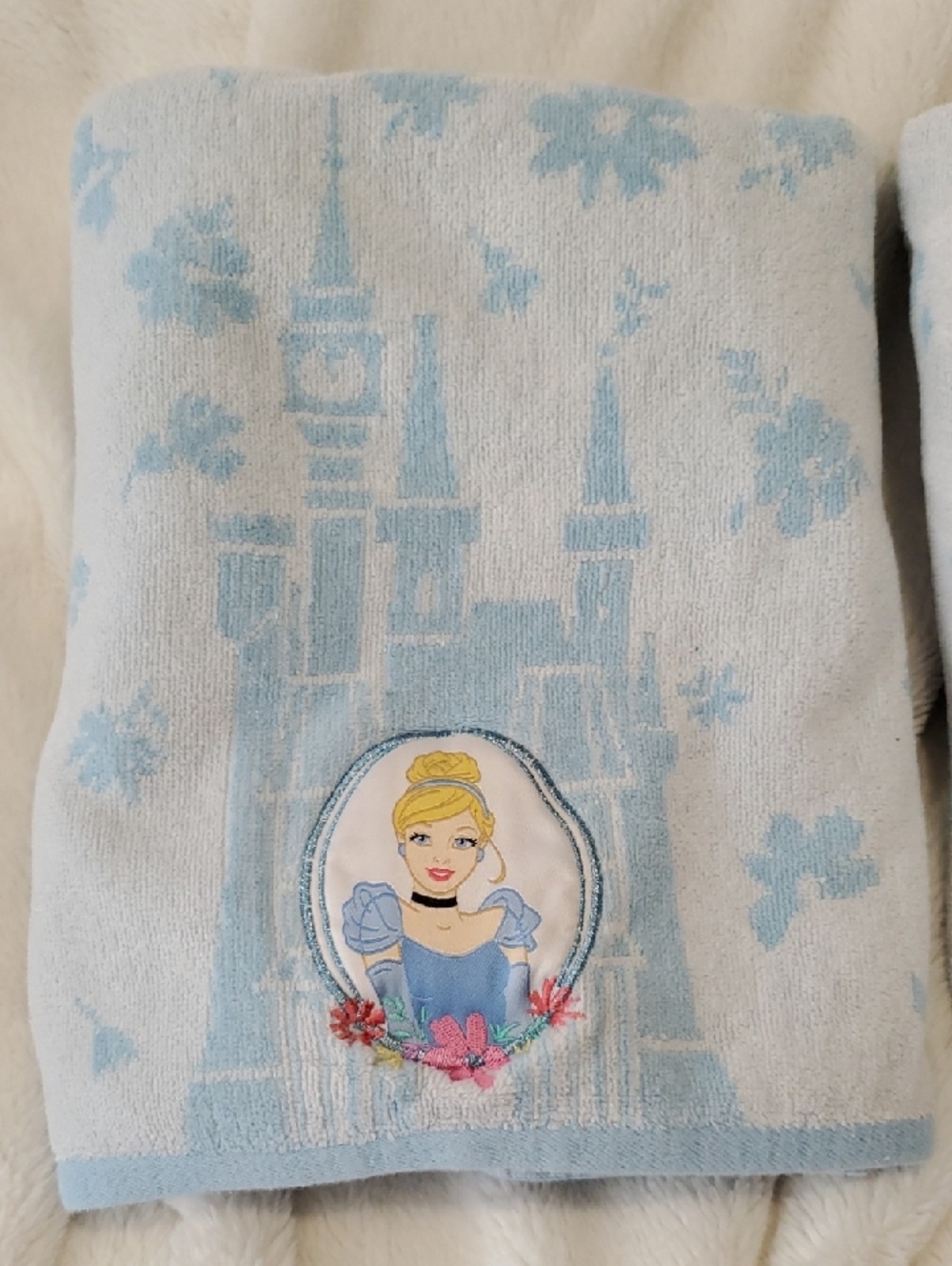 2 Cinderella Light Blue Kids Towels - Princess Castle Design